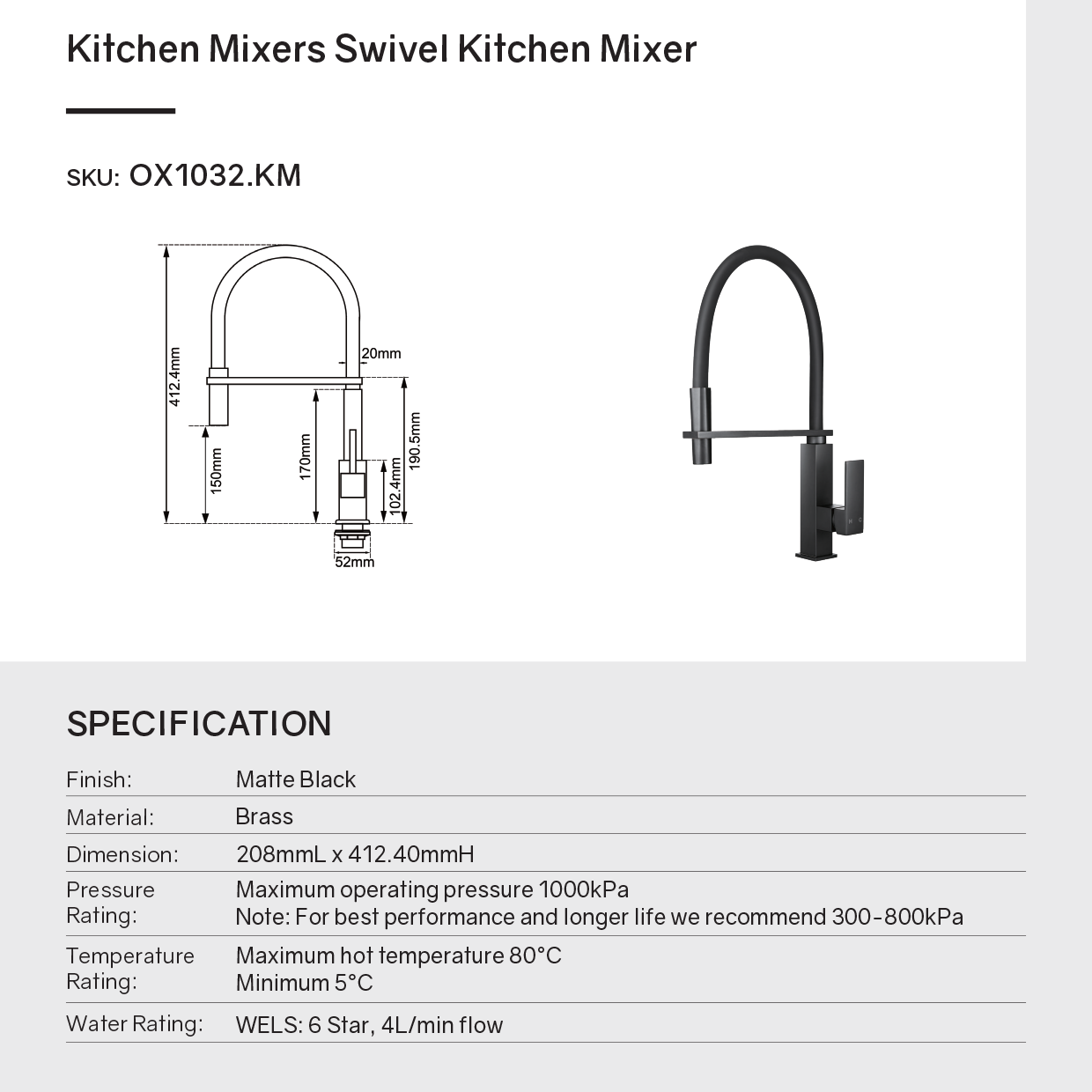 Modernize your kitchen with our Solid Brass Pull Out Square Kitchen Mixer in Black. Durable, sleek, and easy to install. Order now for fast Australia-wide delivery.-Kitchen Mixer-Ezymall AU