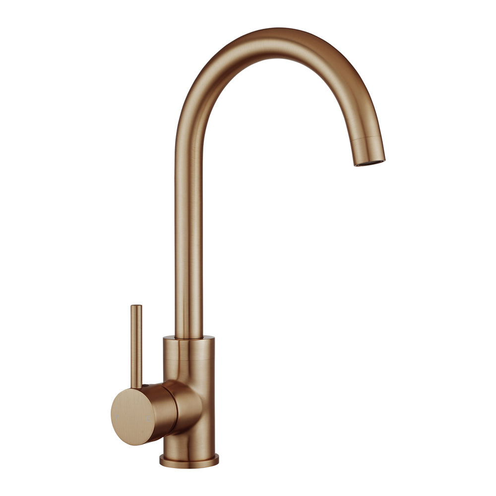 Brushed copper standard Kitchen Mixer installation components and dimensions