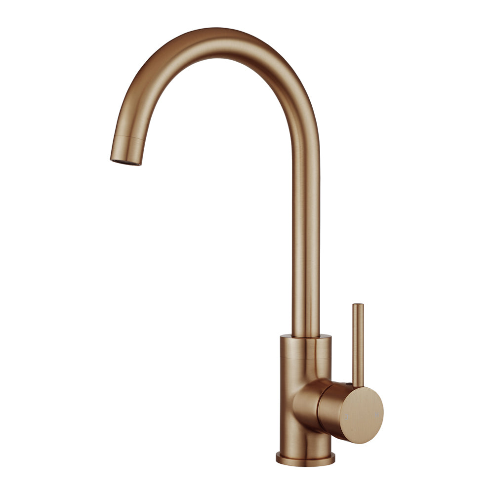 Brushed copper standard Kitchen Mixer front view on a white background