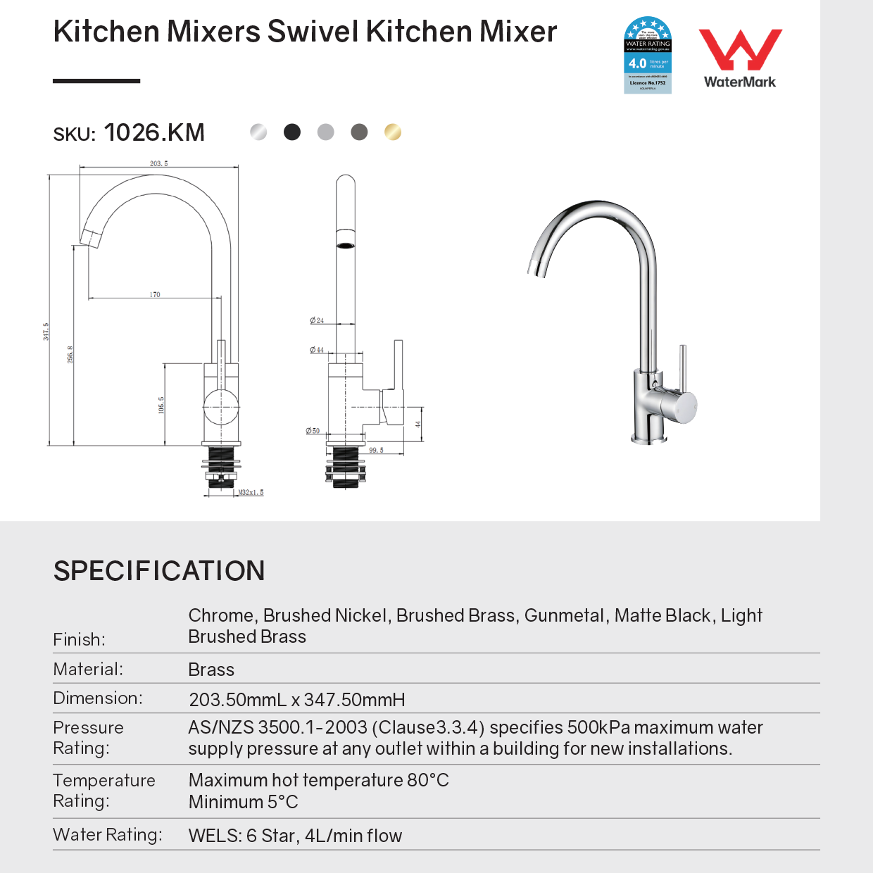 Enhance your kitchen with this solid brass standard kitchen mixer in light brushed brass gold, featuring a sleek design and durable construction.-Kitchen Mixer-Ezymall AU