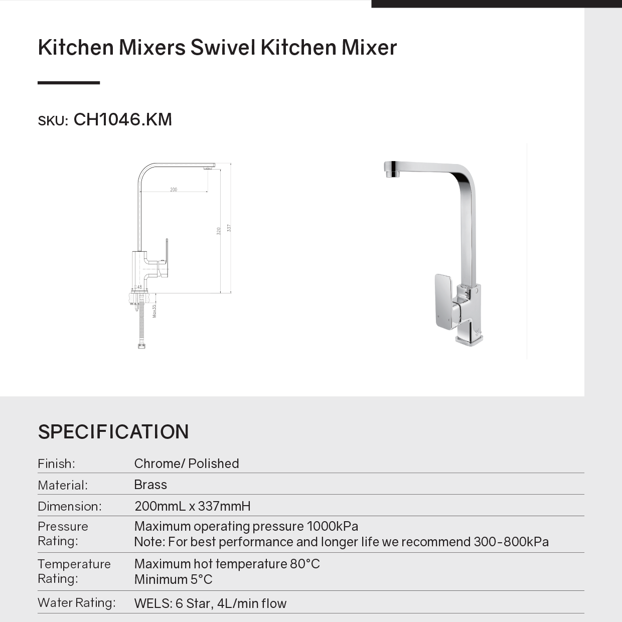 Upgrade your kitchen with our Solid Brass Standard Square Kitchen Mixer in chrome silver. High-quality solid brass construction ensures durability and a sleek finish.-Kitchen Mixer-Ezymall AU