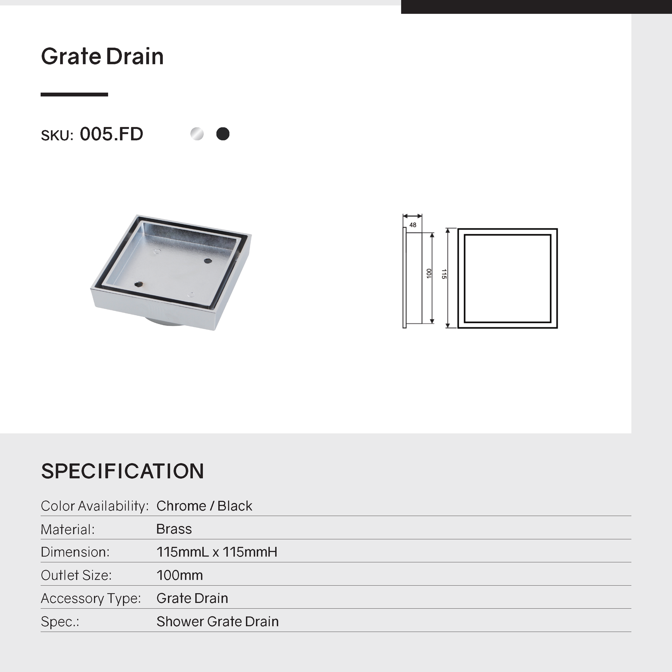 Install the Solid Brass Tile Insert Drain (115x115mm) with 100mm Outlet in Chrome Silver. Discreet and efficient, this drain seamlessly blends with your tiles. Perfect for modern bathrooms. Shop now!-Floor Waste-Ezymall AU