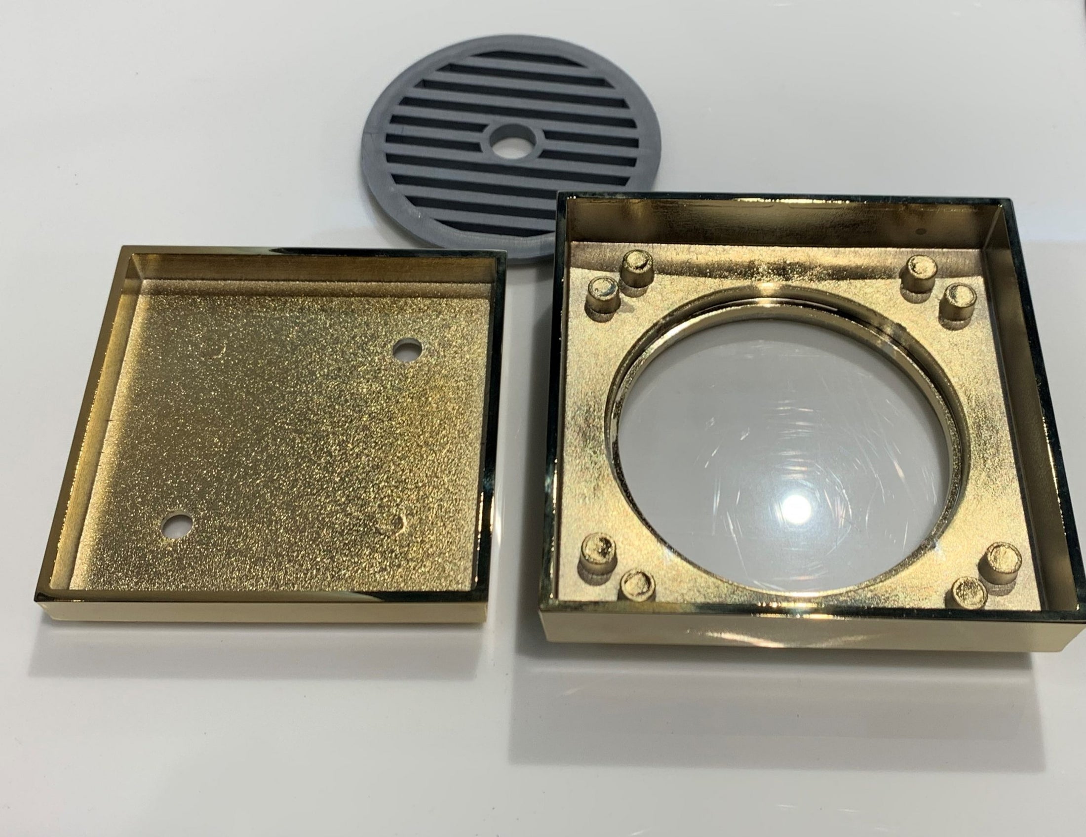 Upgrade your shower with our Solid Brass Tile Insert Drain. This 115x115x35mm drain features a brushed brass gold finish, combining functionality with a sleek, modern design. Durable and stylish for any bathroom.-Floor Waste-Ezymall AU