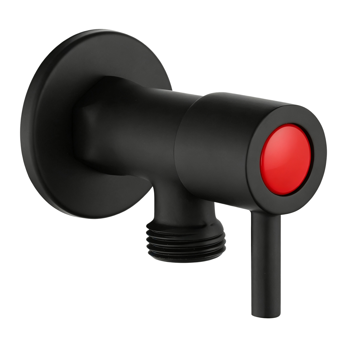 Solid brass round toilet stop tap pair with quarter-turn handles in black
