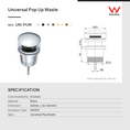 Load image into Gallery viewer, Universal chrome pop-up waste suitable for basin and bath use, featuring durable brass construction, removable grate, and overflow compatibility.-Sink Waste-Ezymall AU
