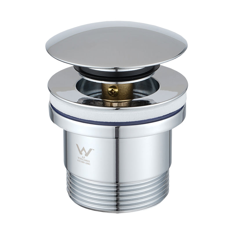 Universal chrome pop-up waste suitable for basin and bath use, featuring durable brass construction, removable grate, and overflow compatibility.-Sink Waste-Ezymall AU
