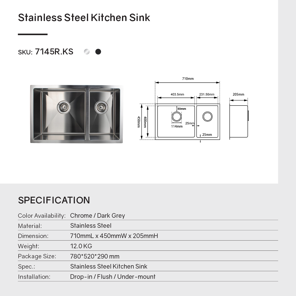 Upgrade your kitchen with this stainless steel 1 & 1/2 bowl kitchen sink in gunmetal grey. Stylish and functional for any modern home.-Kitchen Sink-Ezymall AU