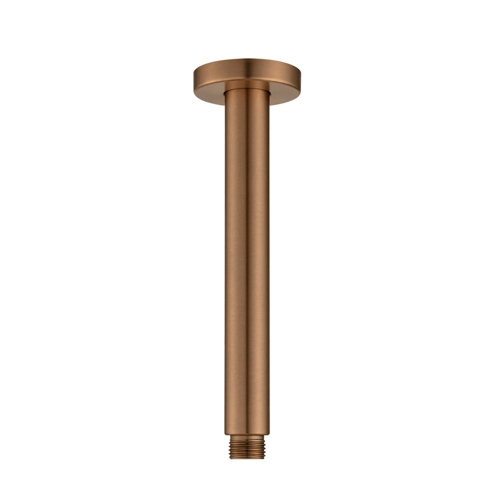 Stainless steel 200mm round ceiling shower arm in brushed copper