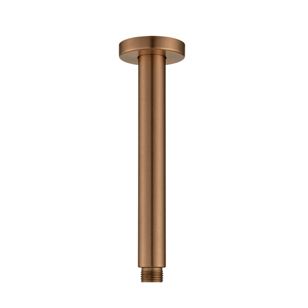 Stainless steel 200mm round ceiling shower arm in brushed copper