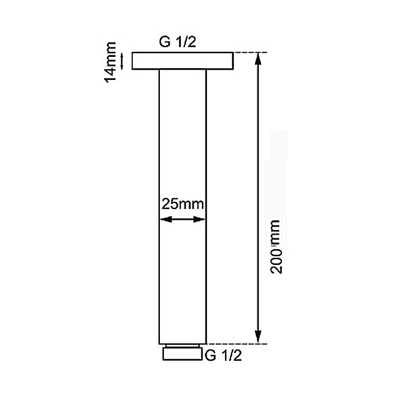 Stainless steel 200mm round ceiling shower arm shown in light brushed brass