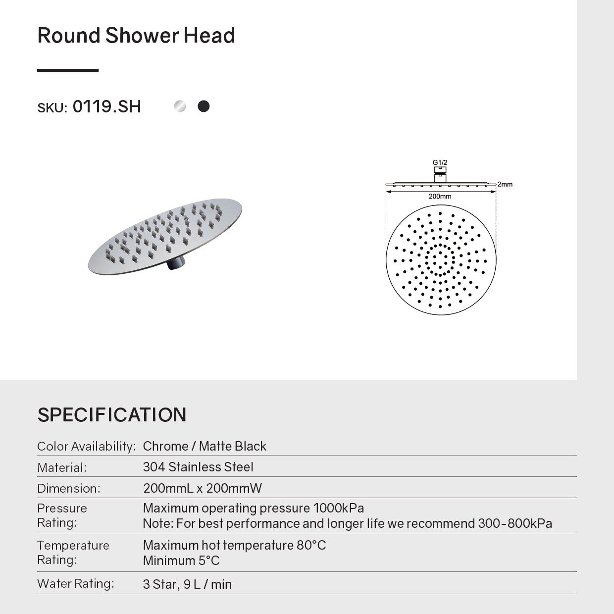 Experience a luxurious shower with our Stainless Steel 200mm Shower Head. Round design with a chrome silver finish. Durable, stylish, and easy to install.-Hand Held Shower Head-Ezymall AU