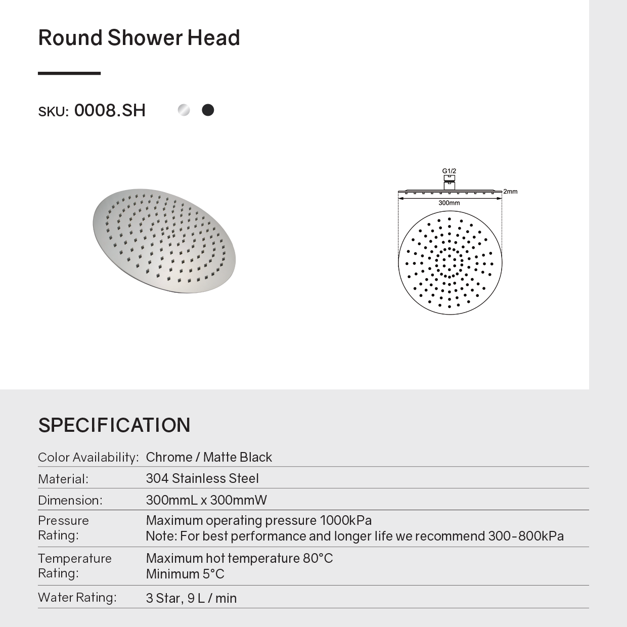Experience a luxurious shower with the Stainless Steel 300mm Shower Head Round in Chrome Silver. This shower head provides a wide and even spray for a relaxing shower experience. Shop now!-Shower Head-Ezymall AU