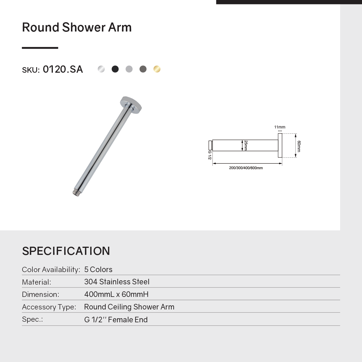 Enhance your shower with our 400mm round ceiling shower arm in light brushed brass gold. Made from stainless steel, it offers durability and a modern look.-Shower Arm-Ezymall AU