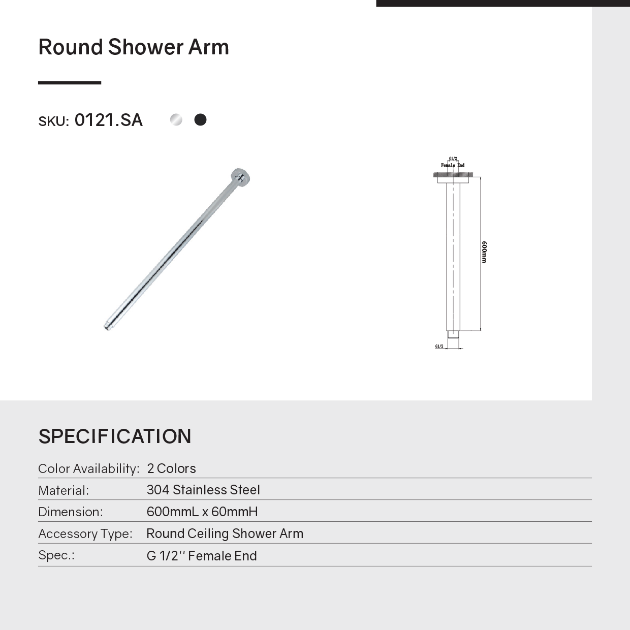 Enhance your shower with our Stainless Steel 600mm Round Ceiling Shower Arm in Chrome Silver. Durable, stylish, and easy to install. Perfect for modern bathrooms. Fast shipping Australia wide.-Shower Arm-Ezymall AU