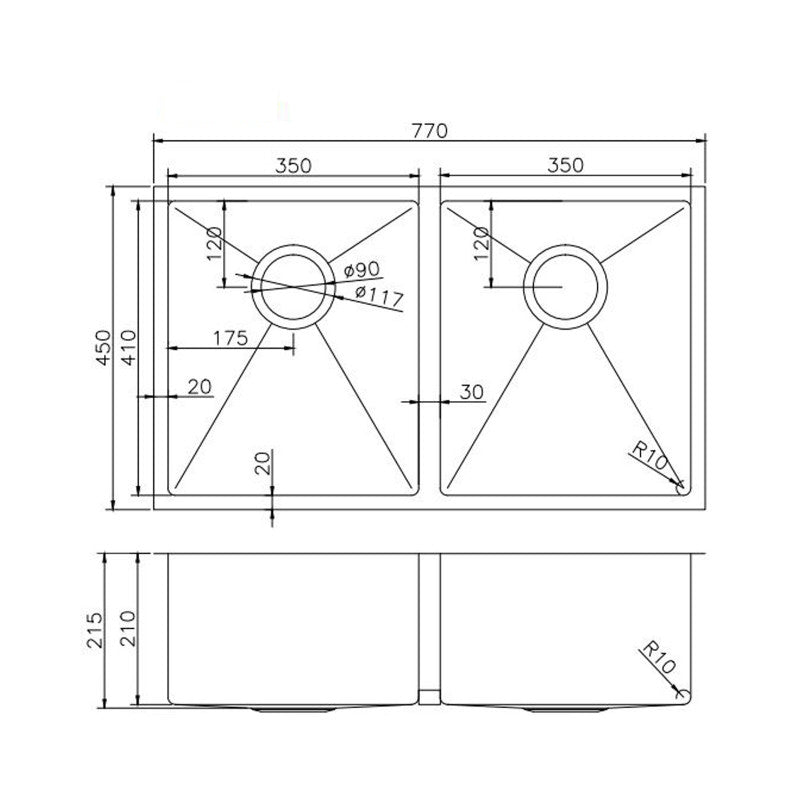 Premium 770mm gunmetal PVD stainless steel double bowl kitchen sink with two matching waste strainers, two bottom grids and versatile installation options.-Kitchen Sink-Ezymall AU