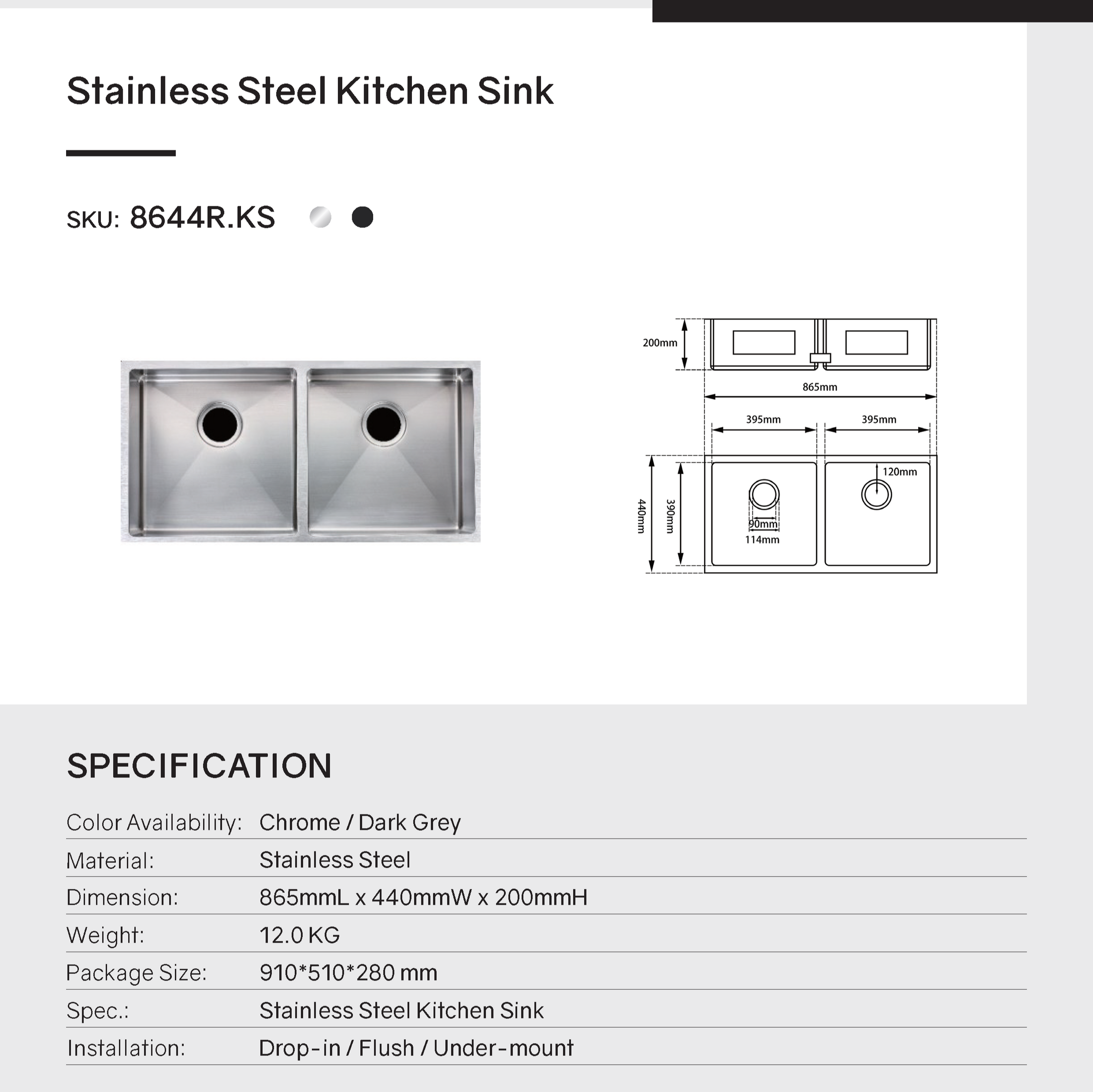Upgrade your kitchen with our Stainless Steel 860x440x200mm Double Bowl Kitchen Sink in Gunmetal Grey. Shop now at Ezymall Australia!-Kitchen Sink-Ezymall AU