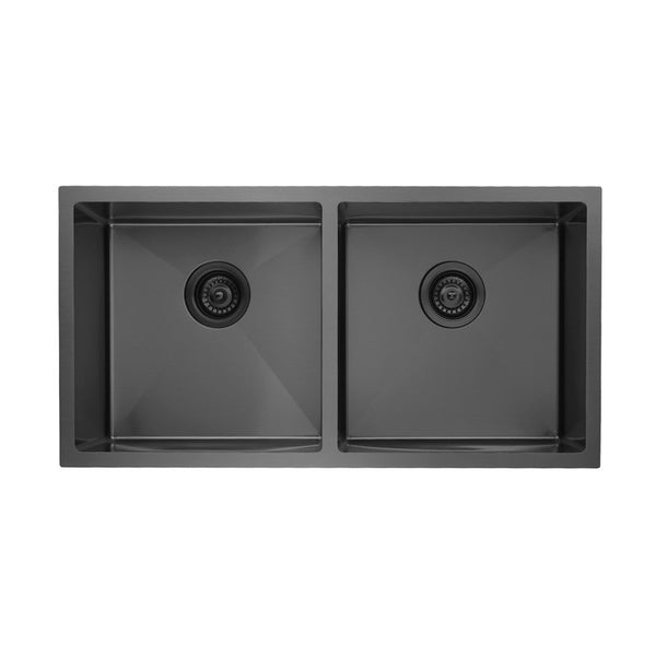 Upgrade your kitchen with our Stainless Steel 860x440x200mm Double Bowl Kitchen Sink in Gunmetal Grey. Shop now at Ezymall Australia!-Kitchen Sink-Ezymall AU