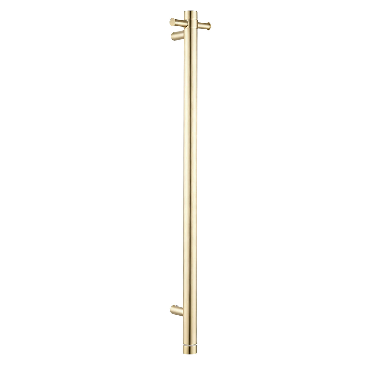 Stainless steel electric vertical single-bar heated towel rail with timer in light brushed brass