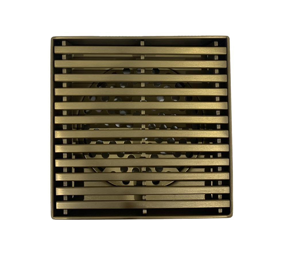 Install the Stainless Steel Grill Floor Waste Shower Grate Drain in Brushed Brass Gold (115x115x30mm). Stylish and functional, this drain prevents clogging and adds elegance to your shower. Shop now!-Floor Waste-Ezymall AU
