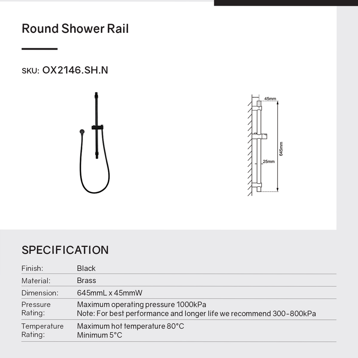 Stainless steel handheld shower rail black – view 3