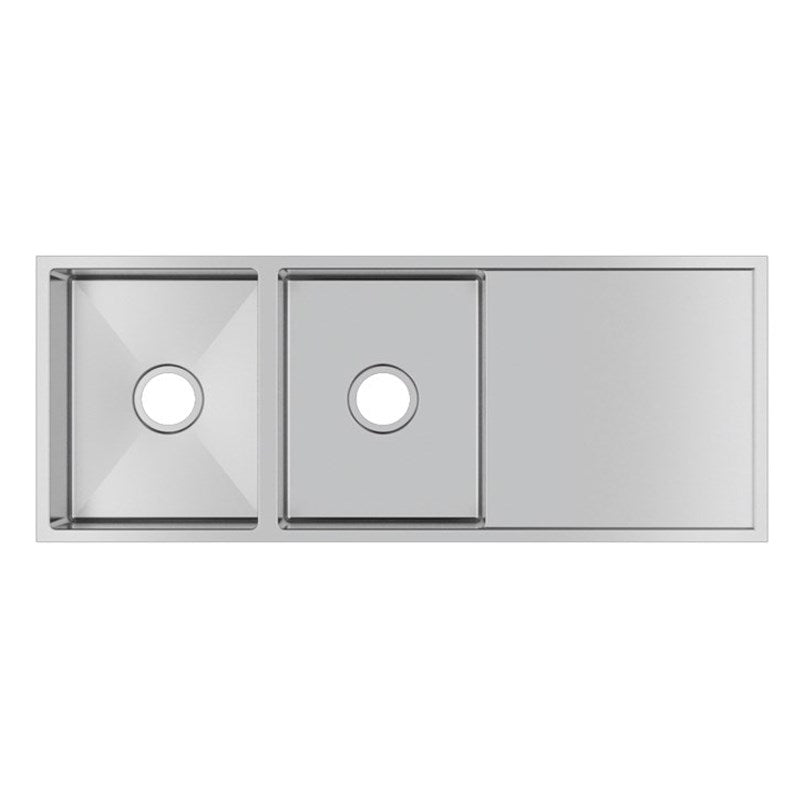 Premium 1160mm handmade stainless steel double bowl kitchen sink with integrated drainboard, reversible installation and 304 stainless steel construction.-Kitchen Sink-Ezymall AU
