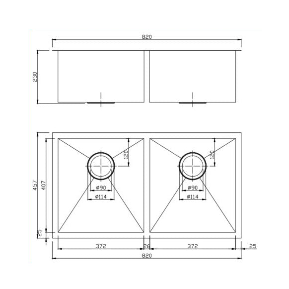 Premium 820mm gunmetal PVD stainless steel double bowl kitchen sink with two matching waste strainers, two bottom grids and versatile installation options.-Kitchen Sink-Ezymall AU