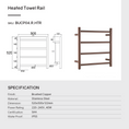 Load image into Gallery viewer, Dimension diagram for Brushed Copper stainless steel 4-bar round heated towel rail
