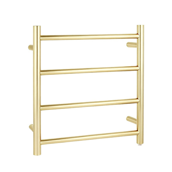 Keep your towels warm with our Stainless Steel Heated Towel Rack in Light Brushed Brass Gold. Features 4 round bars. Shop now at Ezymall Australia!-Heated Towel Rail-Ezymall AU