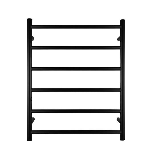Black stainless steel 6-bar round heated towel rail