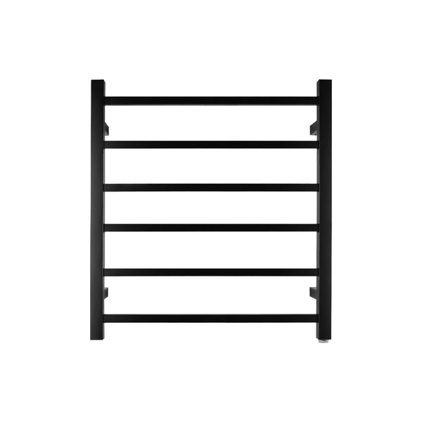 Keep your towels warm and dry with our Black Stainless Steel Heated Towel Rack. Features 6 square bars for efficient heating and a modern design.-Heated Towel Rail-Ezymall AU