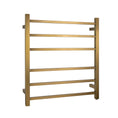 Load image into Gallery viewer, Keep your towels warm with our Stainless Steel Heated Towel Rack. Features 6 square bars and a brushed brass gold finish. Stylish and functional for any bathroom.-Heated Towel Rail-Ezymall AU
