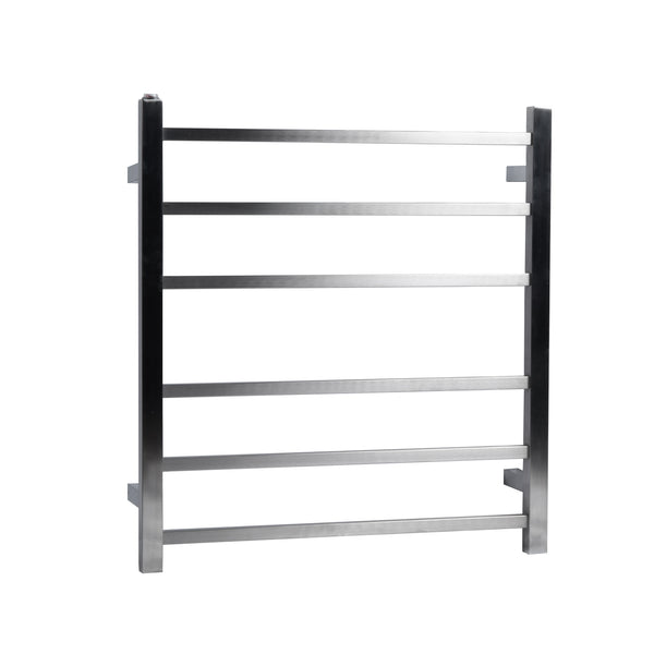 Enhance your bathroom with our Stainless Steel Heated Towel Rack featuring 6 square bars in brushed nickel silver. Keep towels warm and dry in style. Buy now!-Heated Towel Rail-Ezymall AU