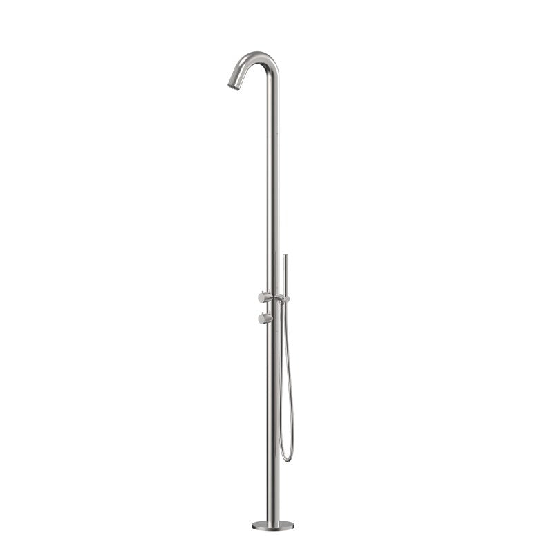 Durable stainless steel outdoor freestanding shower with handheld, ceramic cartridge, separate hot and cold connections, and 3 Star WELS rating.-Freestanding Shower Station-Ezymall AU