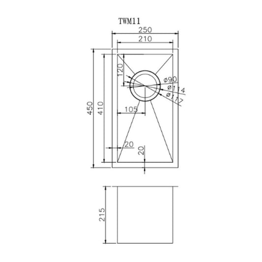 Stainless steel pvd coating single bowl kitchen sink with bottom grid 250 x 450 x 215 mm copper – view 2