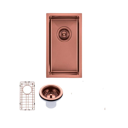 Stainless steel pvd coating single bowl kitchen sink with bottom grid 250 x 450 x 215 mm copper