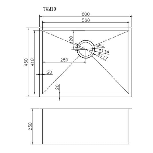 Stainless steel pvd coating single bowl kitchen sink with bottom grid 600 x 450 x 230 mm copper – view 2
