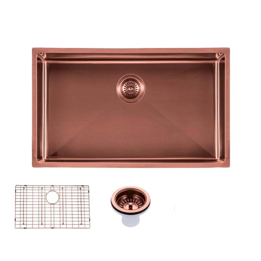 Stainless steel pvd coating single bowl kitchen sinkwith bottom grid 762457254mm copper