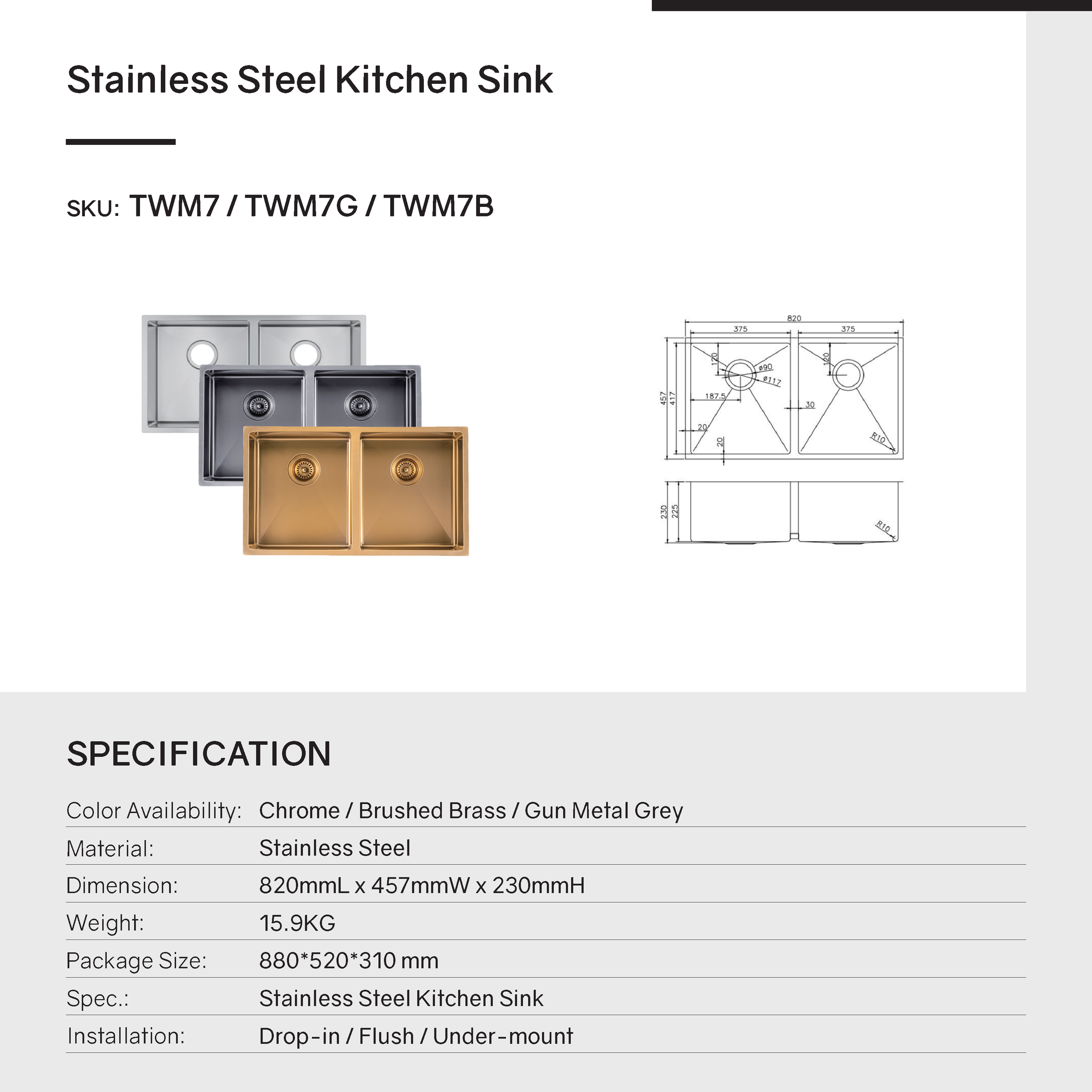 Upgrade your kitchen with our Stainless Steel Round Corner Handmade Double Bowl Kitchen Sink 820x457x230mm in Chrome Silver. Shop now at Ezymall Australia!-Kitchen Sink-Ezymall AU