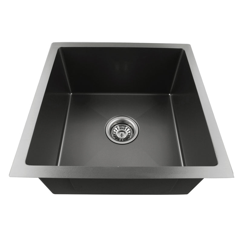 Upgrade your kitchen with this stainless steel round corner handmade single bowl kitchen sink (440*440*205mm) in gunmetal dark grey. Durable and stylish!-Kitchen Sink-Ezymall AU