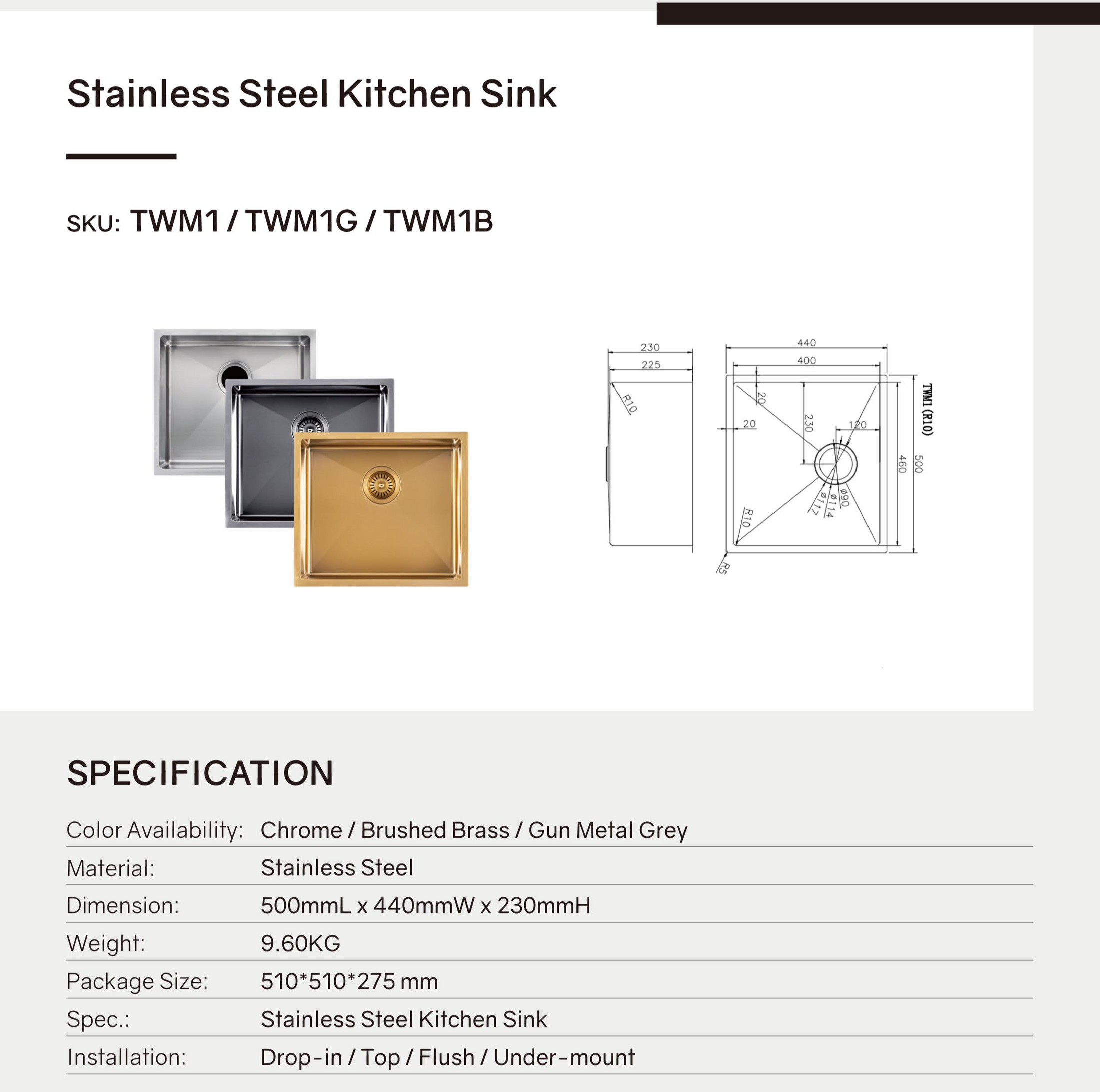 Upgrade your kitchen with this stainless steel round corner handmade single bowl kitchen sink (500*440*230mm) in chrome silver. Durable and stylish. Shop now!-Kitchen Sink-Ezymall AU
