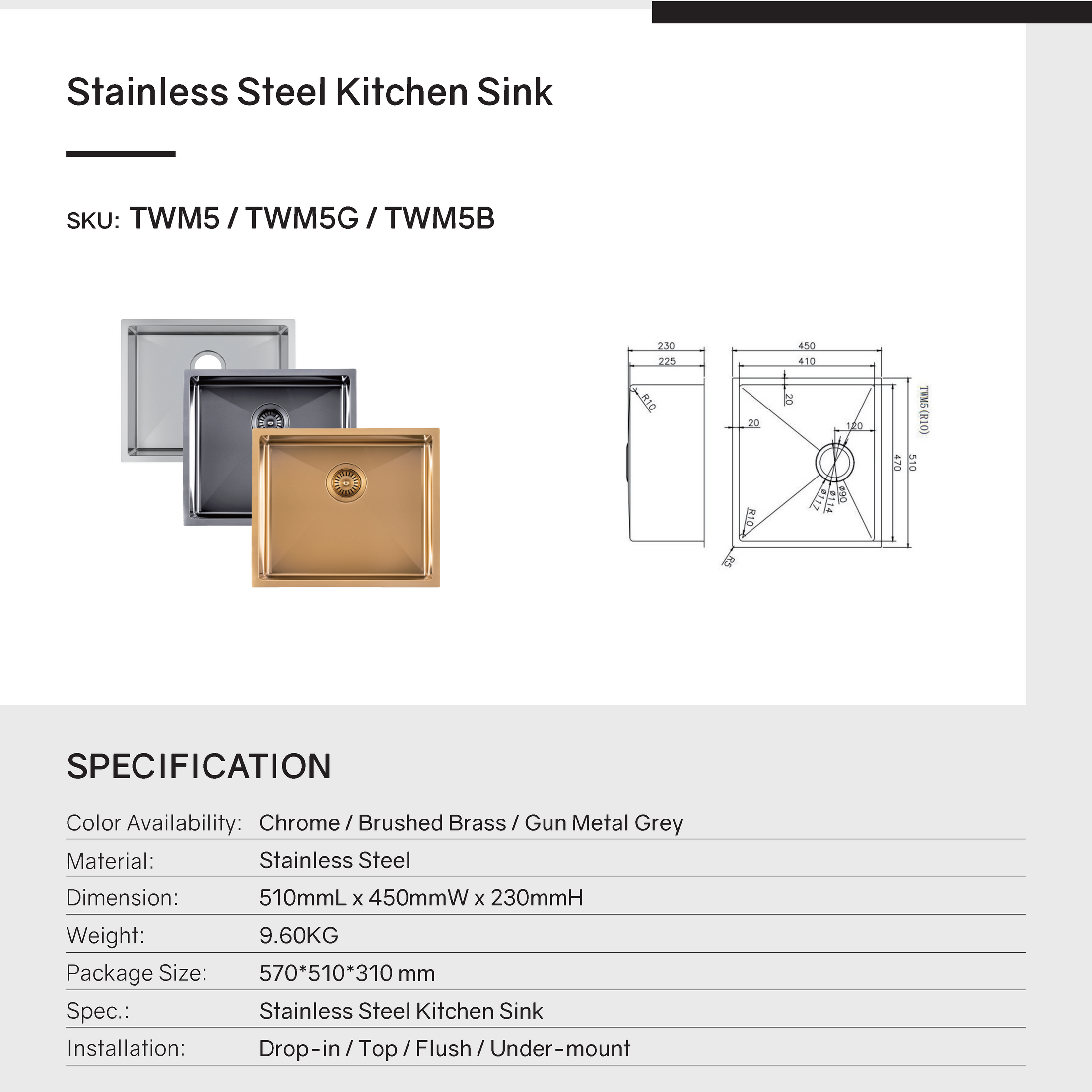 Upgrade your kitchen with this stainless steel round corner handmade single bowl kitchen sink (510*450*230mm) in chrome silver. Durable and stylish. Shop now!-Kitchen Sink-Ezymall AU