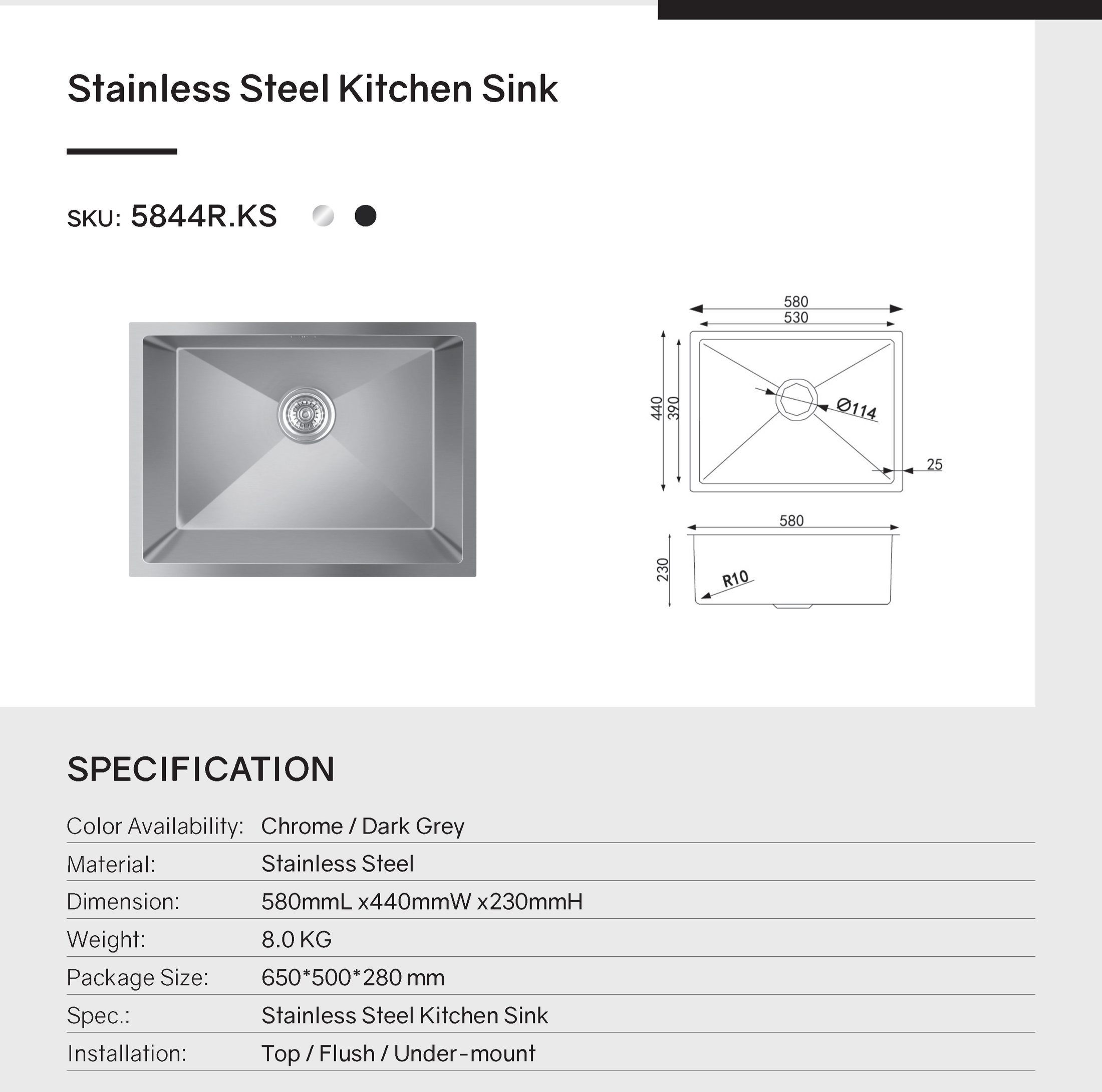 Discover the Stainless Steel Round Corner Handmade Single Bowl Kitchen Sink 580*440*230mm in Gunmetal Grey. Stylish, durable, and modern. Shop now at Ezymall!-Kitchen Sink-Ezymall AU