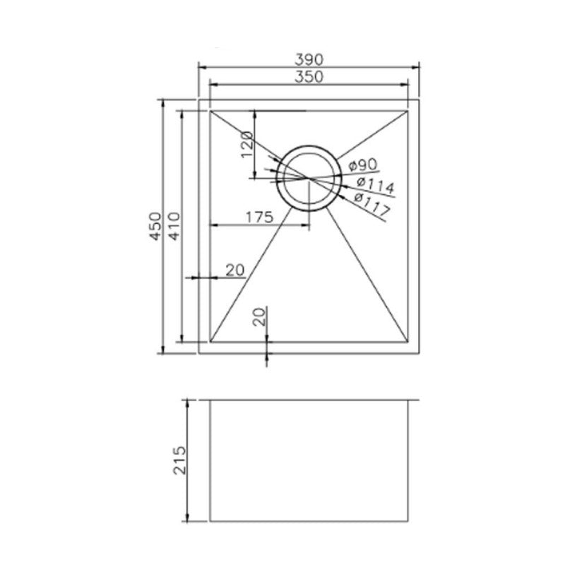 Premium 390x450mm stainless steel single bowl kitchen sink with 304 stainless steel and X-flume drainage. Ideal for compact kitchens and butler's pantries.-Kitchen Sink-Ezymall AU