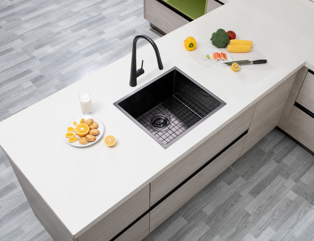 Premium 500x440mm gunmetal PVD stainless steel kitchen sink with 304 stainless steel construction, matching waste strainer and bottom grid.-Kitchen Sink-Ezymall AU