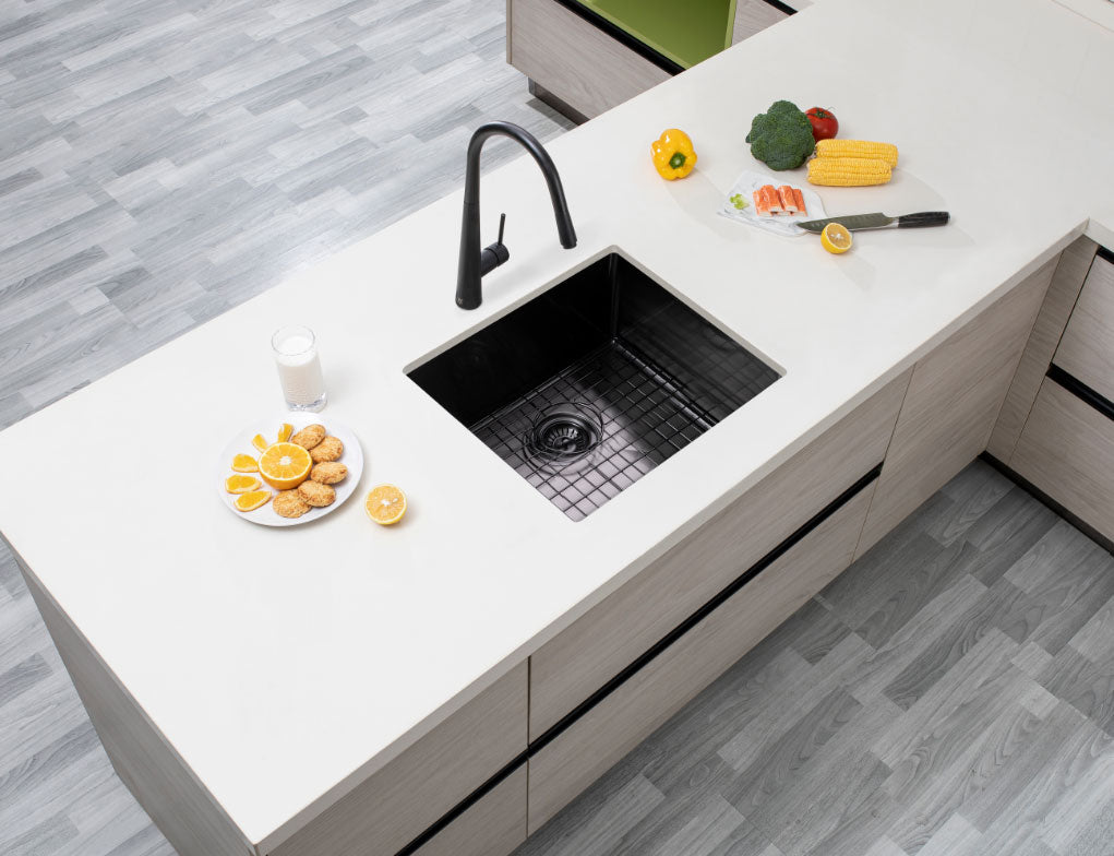 Premium 500x440mm gunmetal PVD stainless steel kitchen sink with 304 stainless steel construction, matching waste strainer and bottom grid.-Kitchen Sink-Ezymall AU
