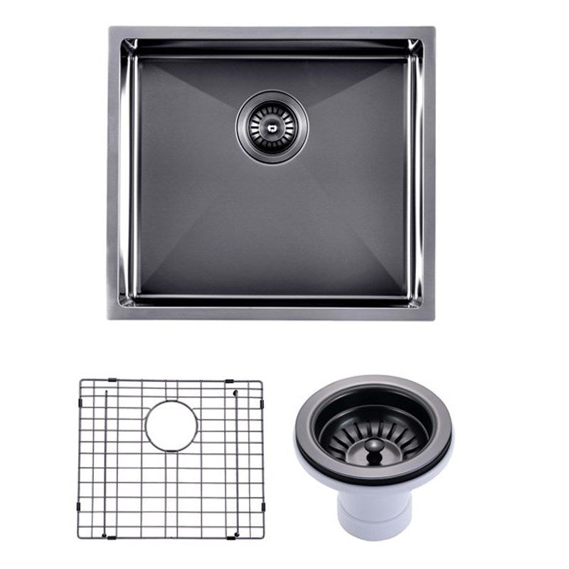Premium 500x440mm gunmetal PVD stainless steel kitchen sink with 304 stainless steel construction, matching waste strainer and bottom grid.-Kitchen Sink-Ezymall AU