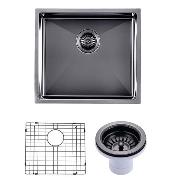 Premium 500x440mm gunmetal PVD stainless steel kitchen sink with 304 stainless steel construction, matching waste strainer and bottom grid.-Kitchen Sink-Ezymall AU