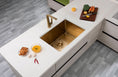 Load image into Gallery viewer, Premium 600x450mm brushed brass PVD stainless steel kitchen sink with an extra-deep 300mm bowl, matching waste strainer and bottom grid.-Kitchen Sink-Ezymall AU
