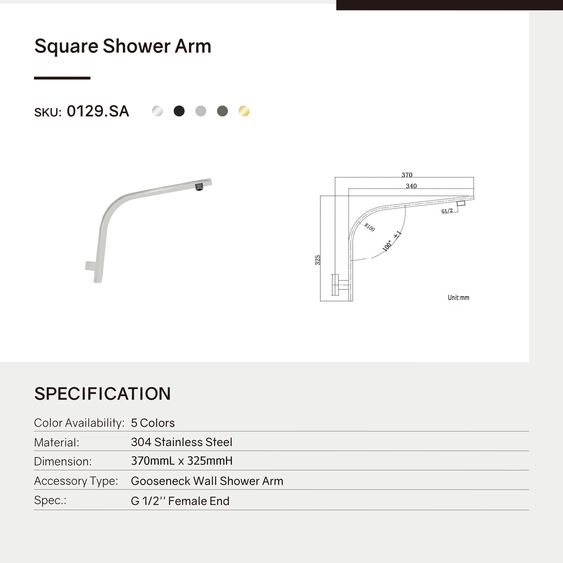 Complete your shower with our Stainless Steel Square Gooseneck Wall Shower Arm in Gunmetal Grey. Stylish and durable. Shop now at Ezymall for fast Australia-wide delivery.-Shower Arm-Ezymall AU