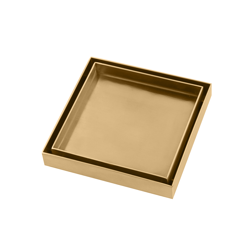 Enhance your bathroom with this brushed brass gold stainless steel tile insert drain. Measuring 120x120mm, it offers a sleek, modern look and efficient drainage. Perfect for any contemporary space.-Floor Waste-Ezymall AU